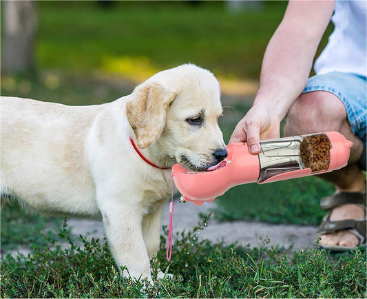 3-in-1 Portable Pet Water Bottle with Feeder and Storage Bag